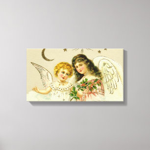 Angels and holly vintage festive canvas print