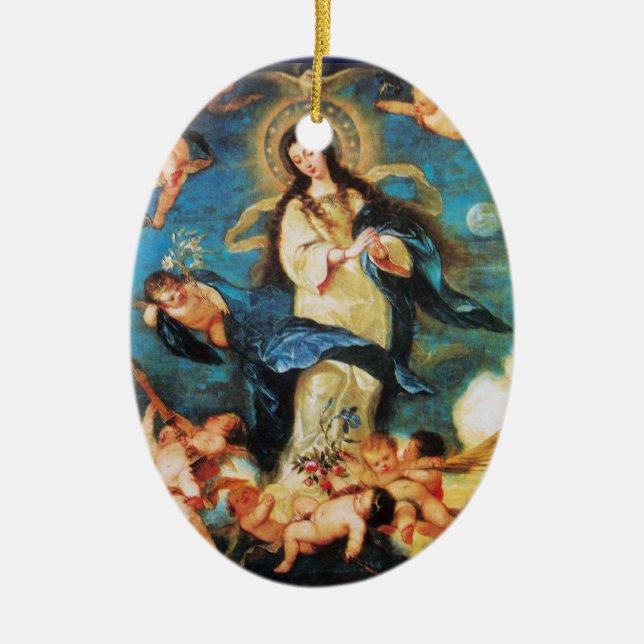 Angels and Immaculate Conception of Virgin Ceramic Tree Decoration (Front)
