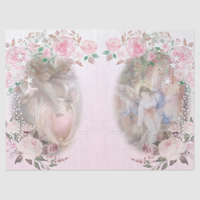 Angels and Roses and Pink Decoupage Tissue Paper (Front)