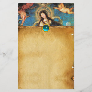 ANGELS AND VIRGIN PARCHMENT WITH BLUE GEMS STATIONERY