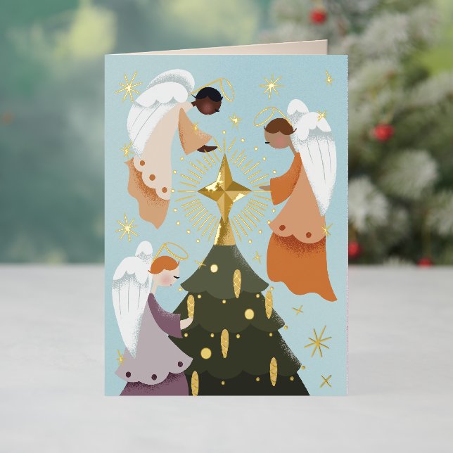 Angels Around the Christmas Tree Foil Holiday Card (Holiday In Situ)