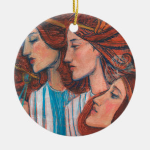 Angels Art Nouveau Ginger Auburn Red Hair Women Ceramic Tree Decoration