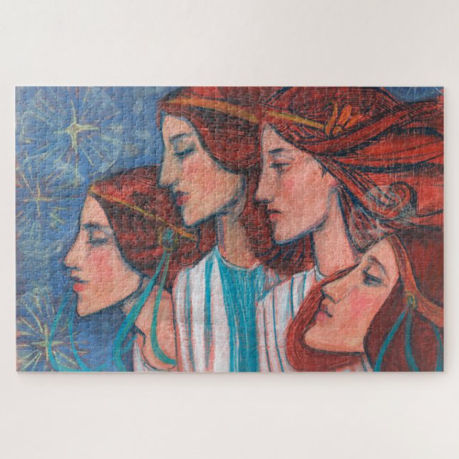 Angels Art Nouveau Ginger Auburn Red Hair Women Jigsaw Puzzle (Horizontal)