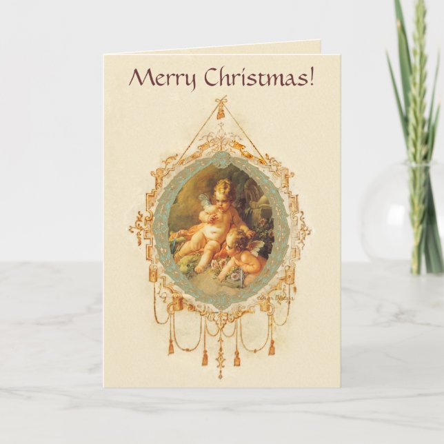 Angels Cherubs Vintage Style Christmas Card (Front)