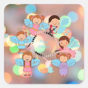 Angels Christmas Square Sticker