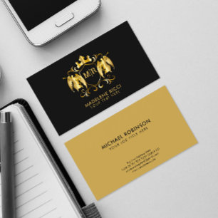 Angels Crest   Luxurious Gold Initial on Black Business Card