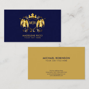 Angels Crest Luxurious Gold Initial on Navy Blue Business Card