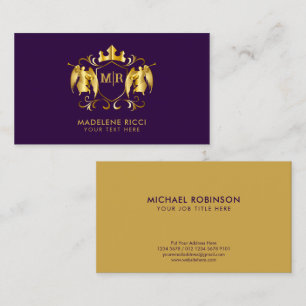 Angels Crest   Luxurious Gold Initial on Purple Business Card