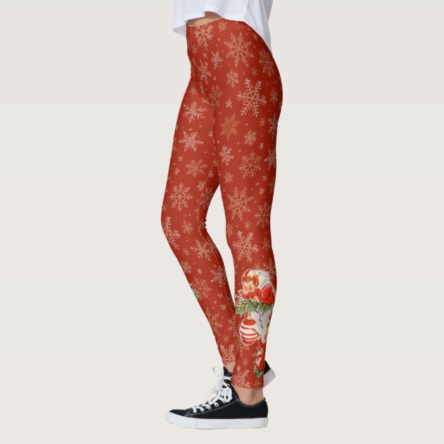 Angels Decorating | Gold Snowflakes | Red  Leggings (Left)