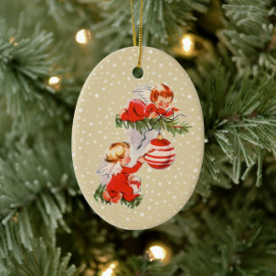 Angels Decorating the Christmas Tree Ceramic Ornam Ceramic Tree Decoration