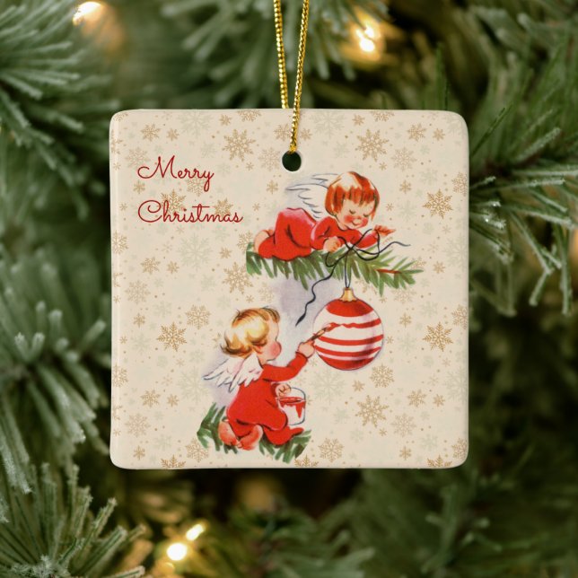 Angels Decorating the Christmas Tree Ceramic Ornament (Tree)