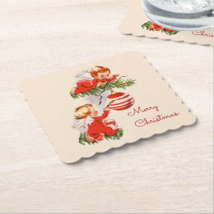 Angels Decorating the Christmas Tree Coaster