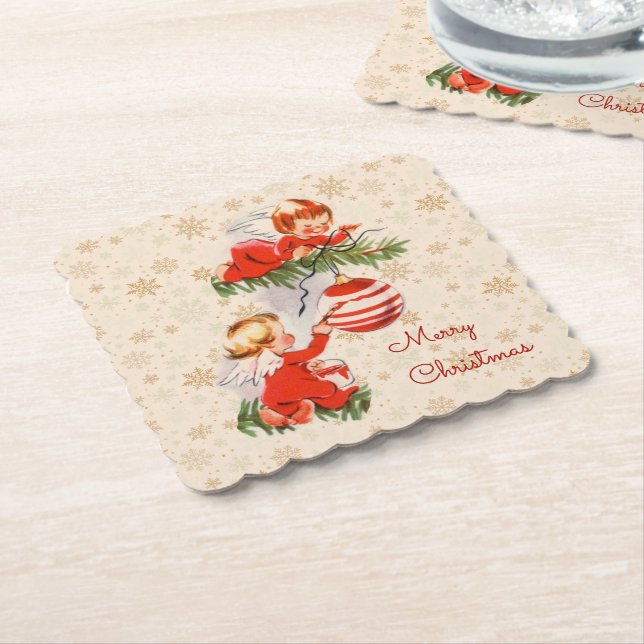 Angels Decorating the Christmas Tree Coaster (Angled)