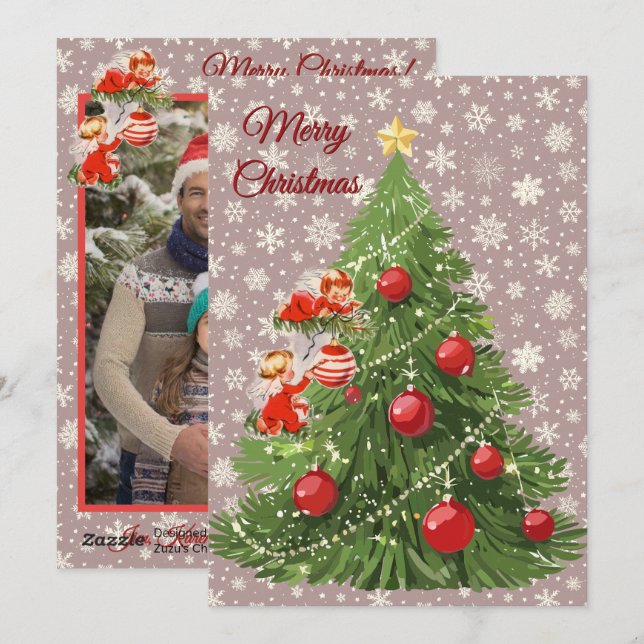 Angels Decorating the Christmas Tree Holiday Card (Front/Back)