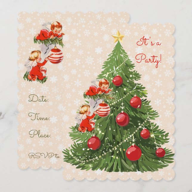 Angels Decorating the Christmas Tree Invitation (Front/Back)