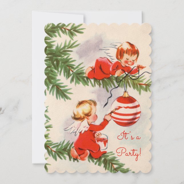 Angels Decorating the Christmas Tree Invitation (Front)