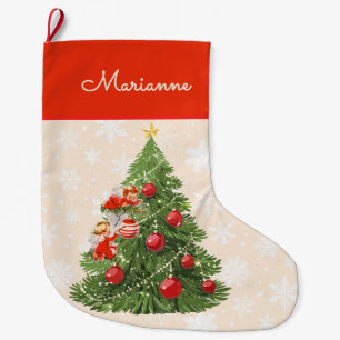 Angels Decorating the Christmas Tree Large Christmas Stocking