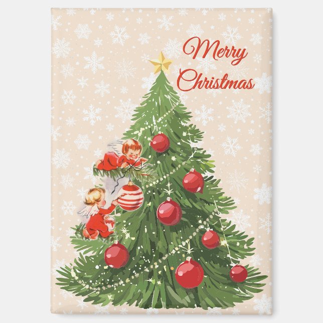 Angels Decorating the Christmas Tree Magnet (Front)