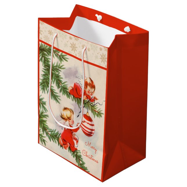 Angels Decorating the Christmas Tree Medium Gift Bag (Front Angled)