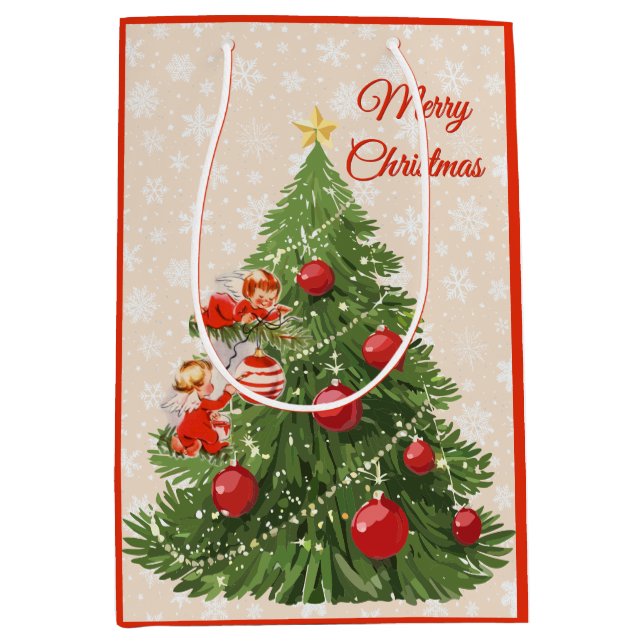 Angels Decorating the Christmas Tree Medium Gift Bag (Front)