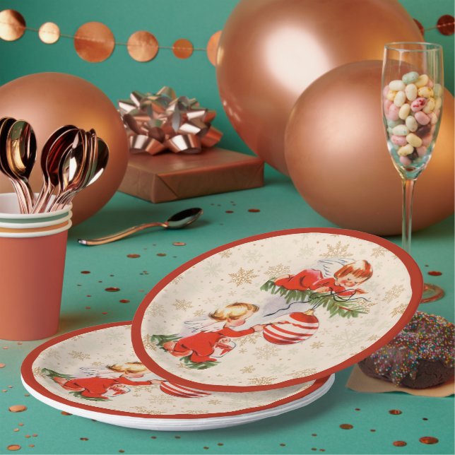 Angels Decorating the Christmas Tree Paper Plate (Multi)