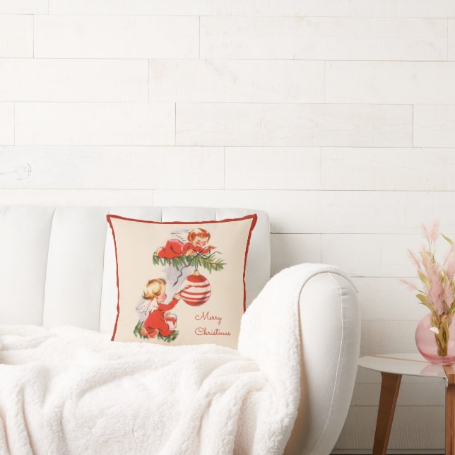 Angels Decorating the Christmas Tree Pillow (Couch)