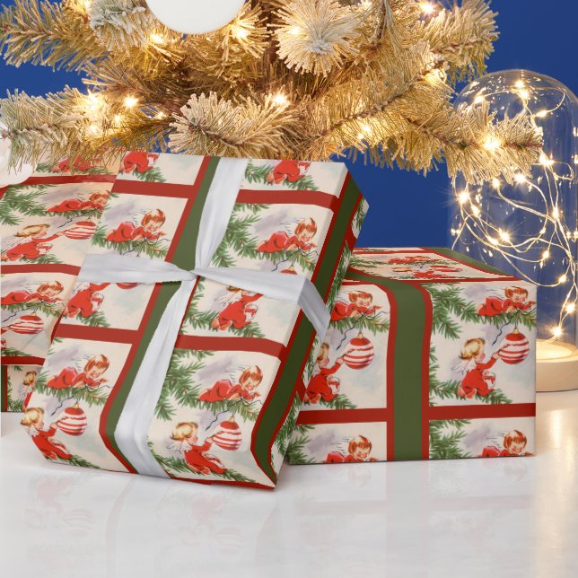 Angels Decorating the Christmas Tree Wrapping Paper (Holidays)