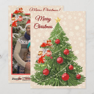 Angels Decorating the Tree Creme Holiday Card
