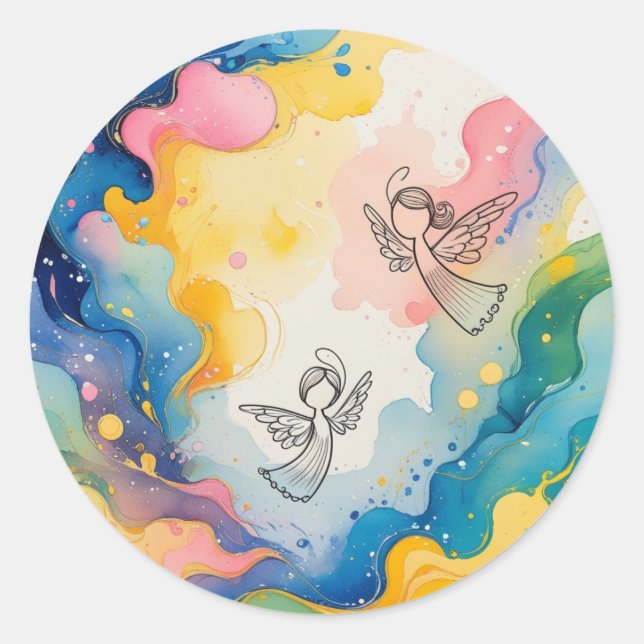 Angels design  classic round sticker (Front)
