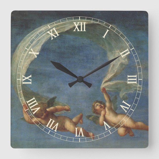 Angels Detail from Adonis Led by Cupids by Albani Square Wall Clock (Front)