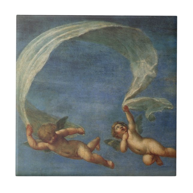 Angels Detail from Adonis Led by Cupids by Albani Tile (Front)