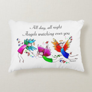 Angels Flying Happily “All Day” Watercolor Ske Decorative Cushion