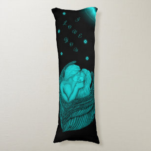 Angels Kissing , black and green Design Body Cushion