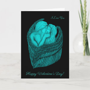 Angels Kissing , black and green Design Card