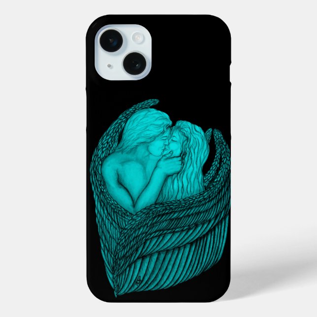 Angels Kissing , black and green Design Case-Mate iPhone Case (Back)