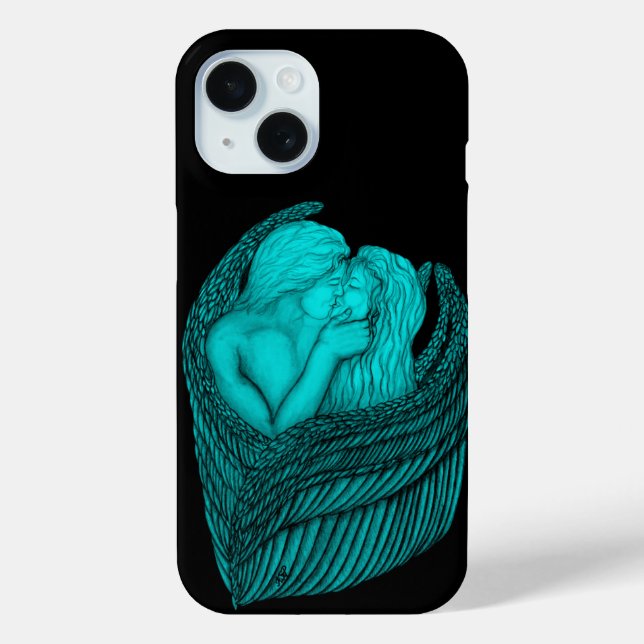 Angels Kissing , black and green Design Case-Mate iPhone Case (Back)