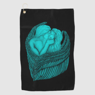 Angels Kissing , black and green Design Golf Towel