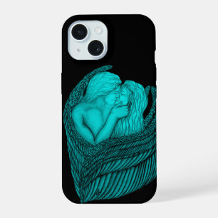 Angels Kissing , black and green Design iPhone 15 Case