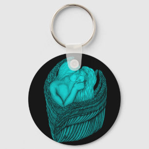 Angels Kissing , black and green Design Key Ring