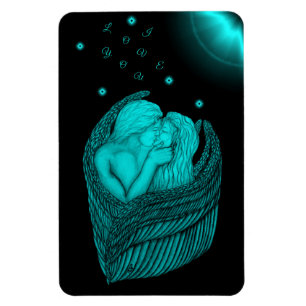Angels Kissing , black and green Design Magnet