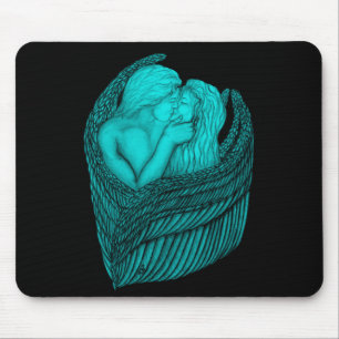 Angels Kissing , black and green Design Mouse Mat