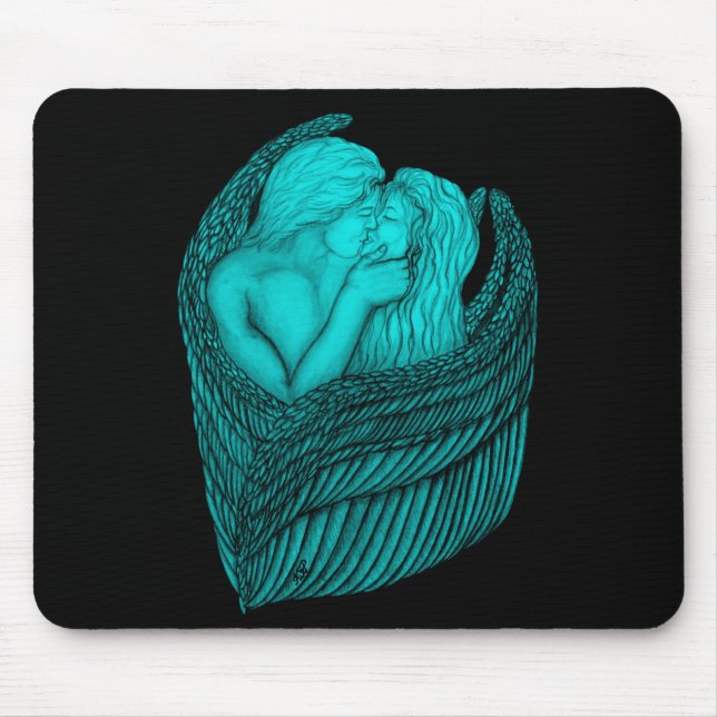 Angels Kissing , black and green Design Mouse Mat (Front)