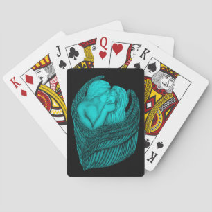 Angels Kissing , black and green Design Playing Cards