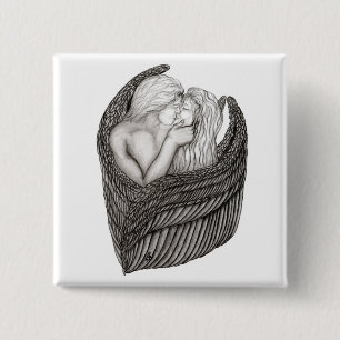Angels Kissing , black and white Design 15 Cm Square Badge