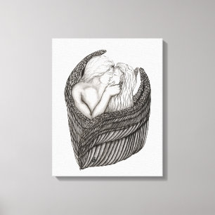 Angels Kissing , black and white Design Canvas Print