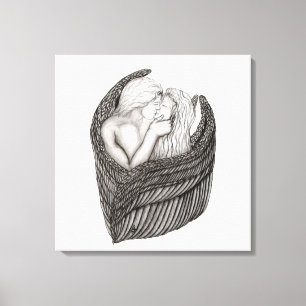 Angels Kissing , black and white Design Canvas Print