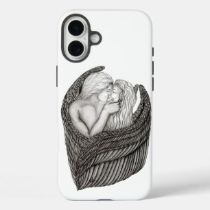 Angels Kissing , black and white Design iPhone 16 Plus Case