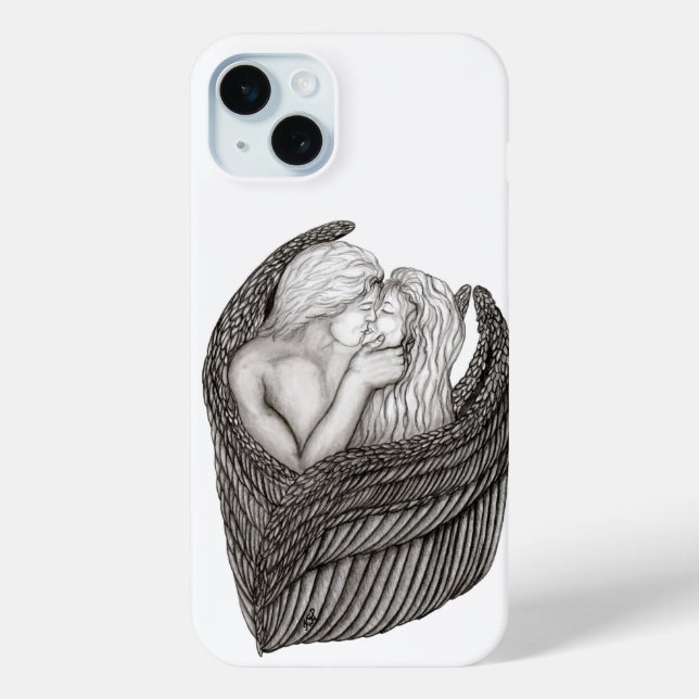 Angels Kissing , black and white Design Case-Mate iPhone Case (Back)