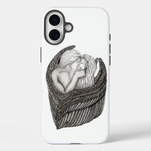 Angels Kissing , black and white Design iPhone 16 Plus Case