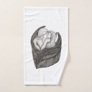 Angels Kissing , black and white Design Hand Towel